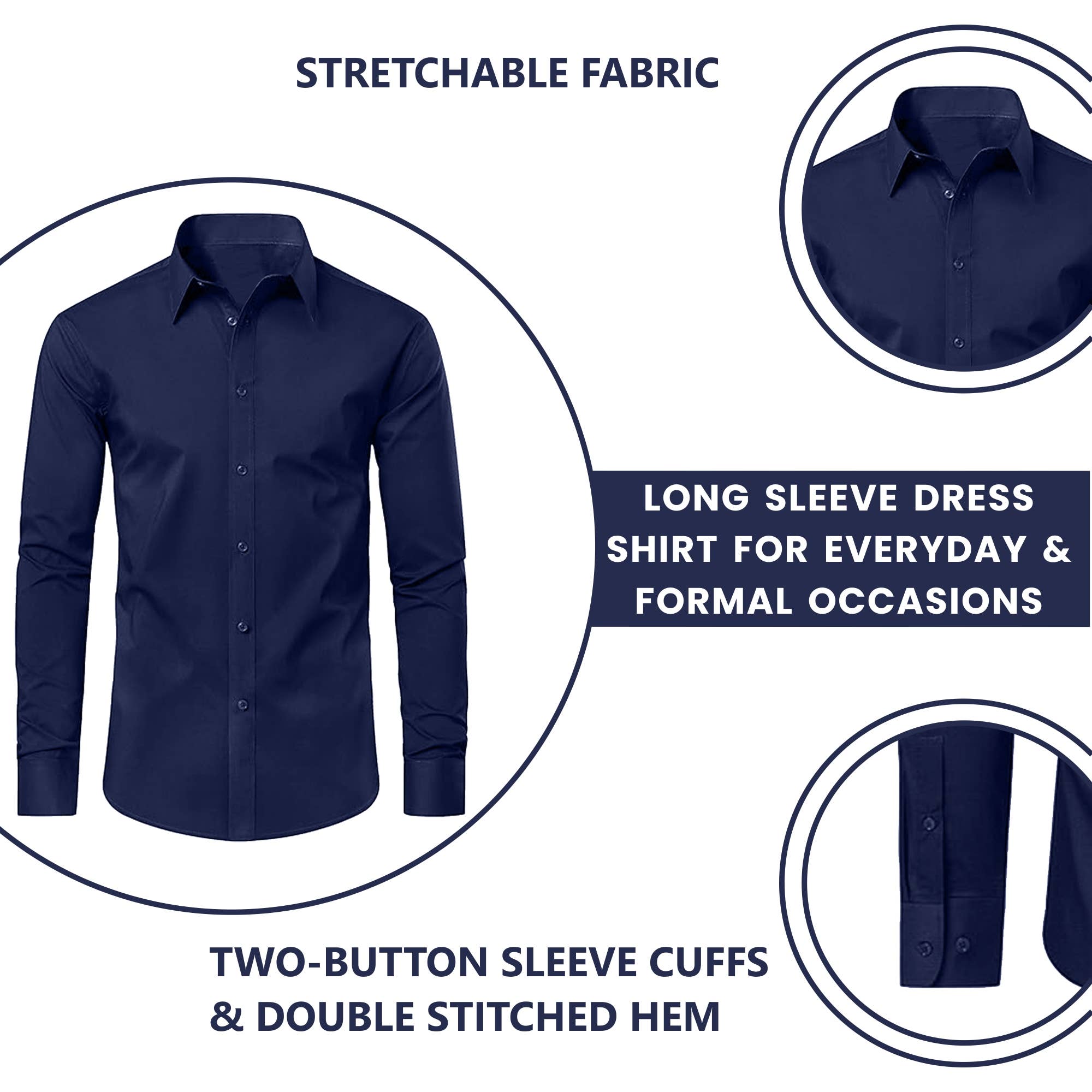 Men's Long Sleeve Untucked Stretch Dress Shirt (S-3XL)