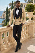 Beige Double-Breasted Tuxedo with black pants