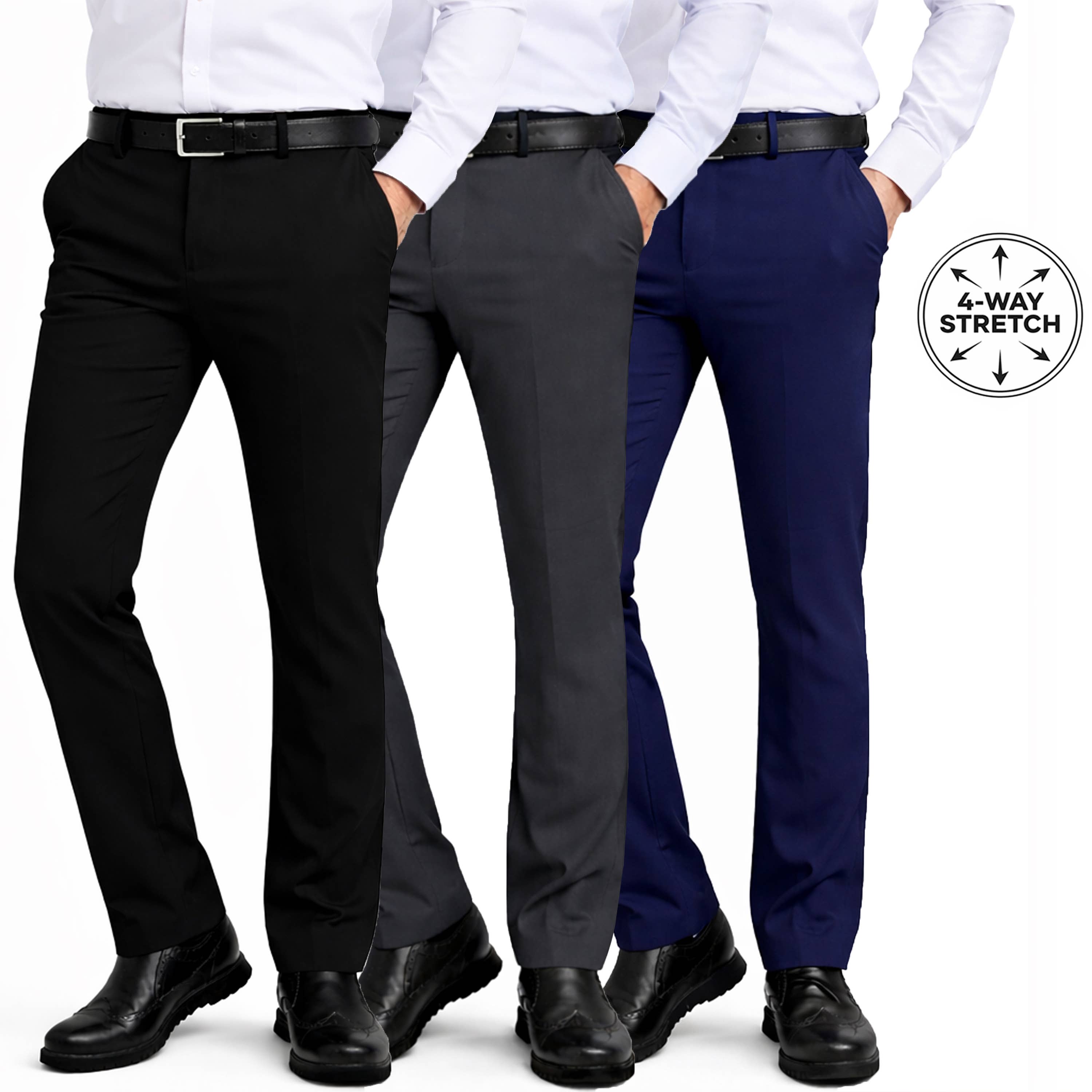 Men’s Flex Stretch Slim Fit Dress Pants (Sizes, 30-40)