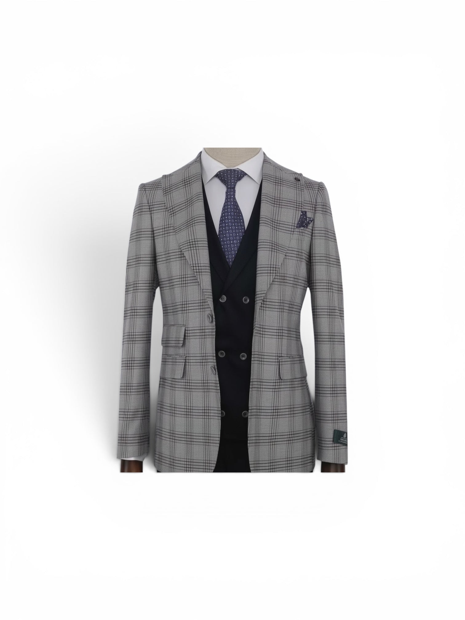 MAISON ÉTOILE Turkish Plaid 3-Piece Suit – Light Gray Check