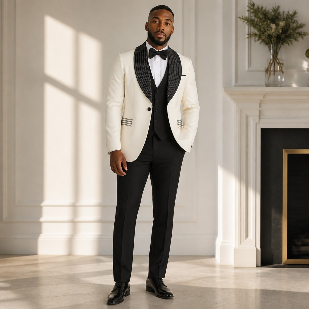 MAISON ÉTOILE White Shawl Lapel Tuxedo – Made in Turkey