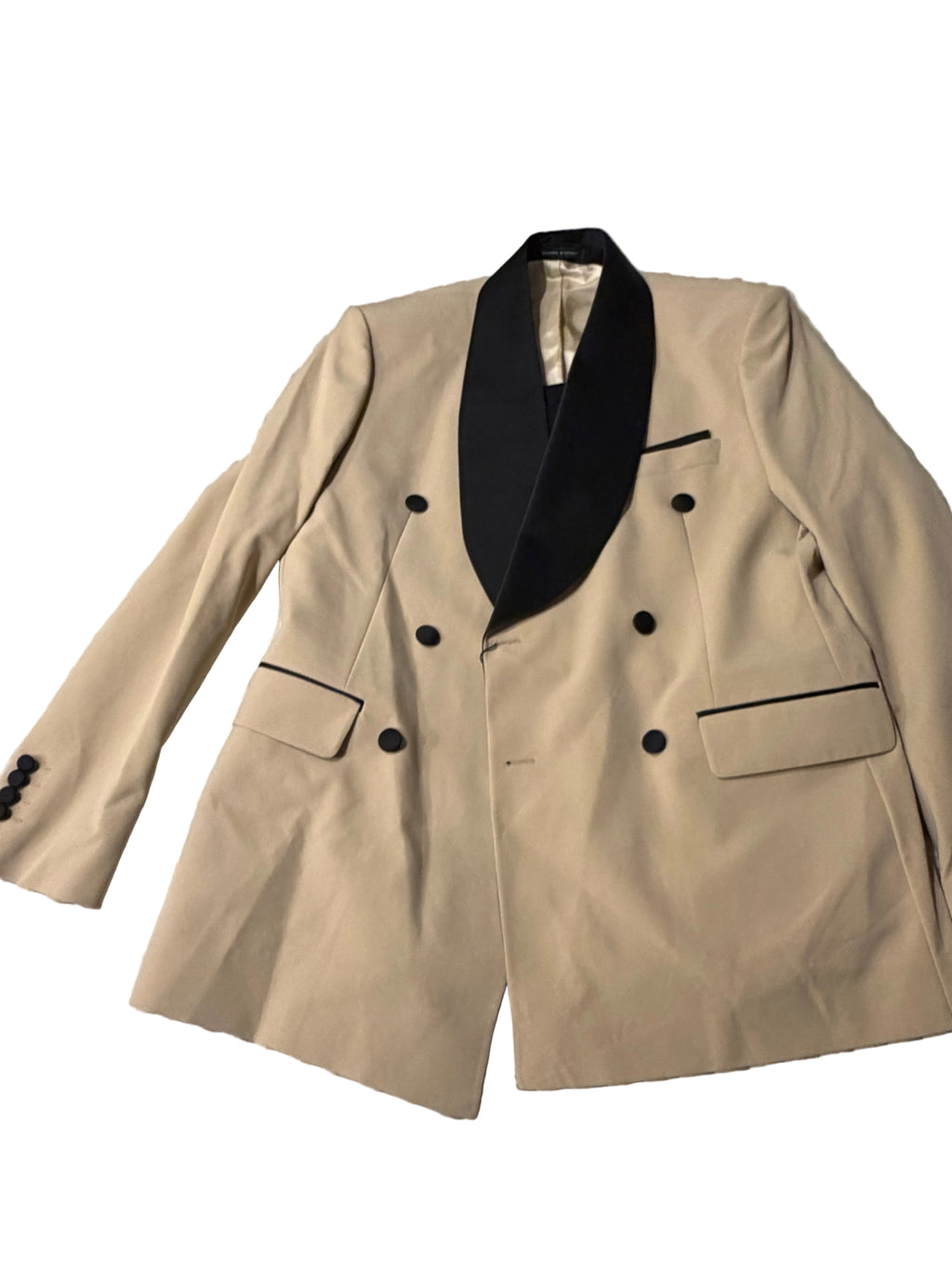 Beige Double-Breasted Tuxedo with black pants