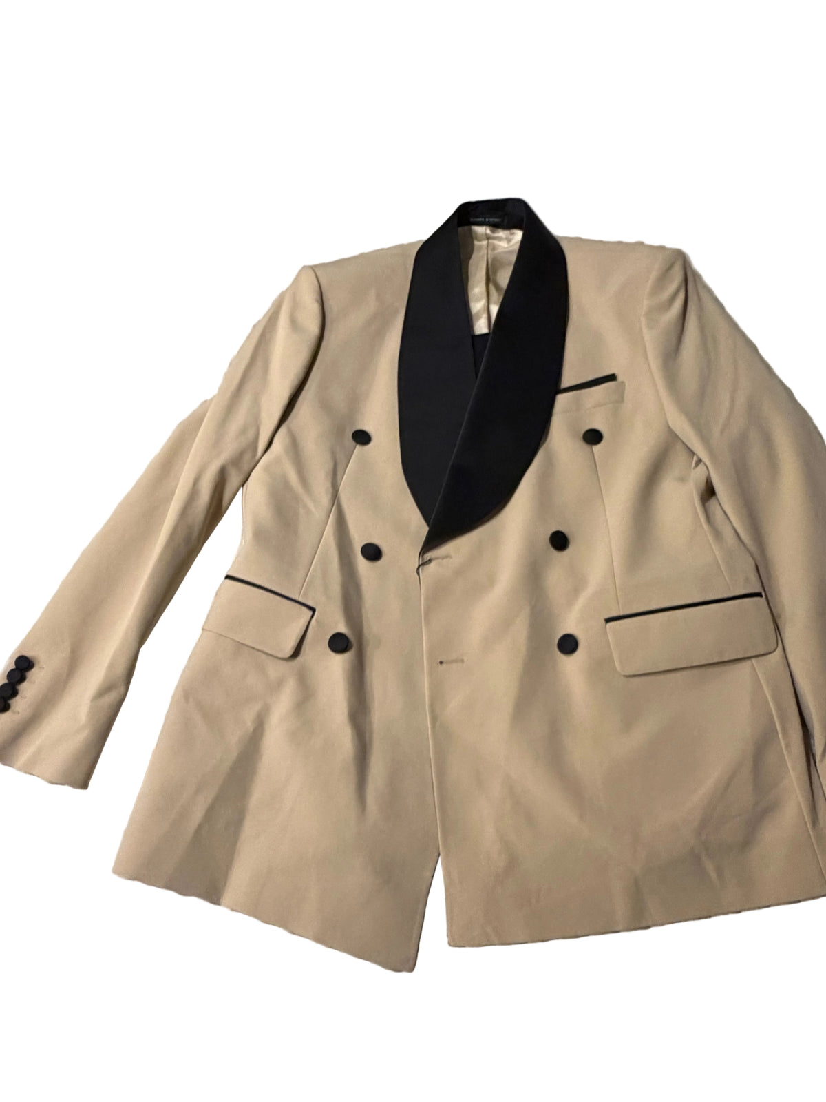 Beige Double-Breasted Tuxedo with black pants