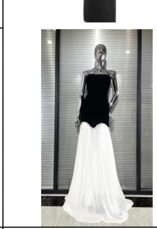 Black & White Pearl-Trimmed Strapless Drop-Waist Gown