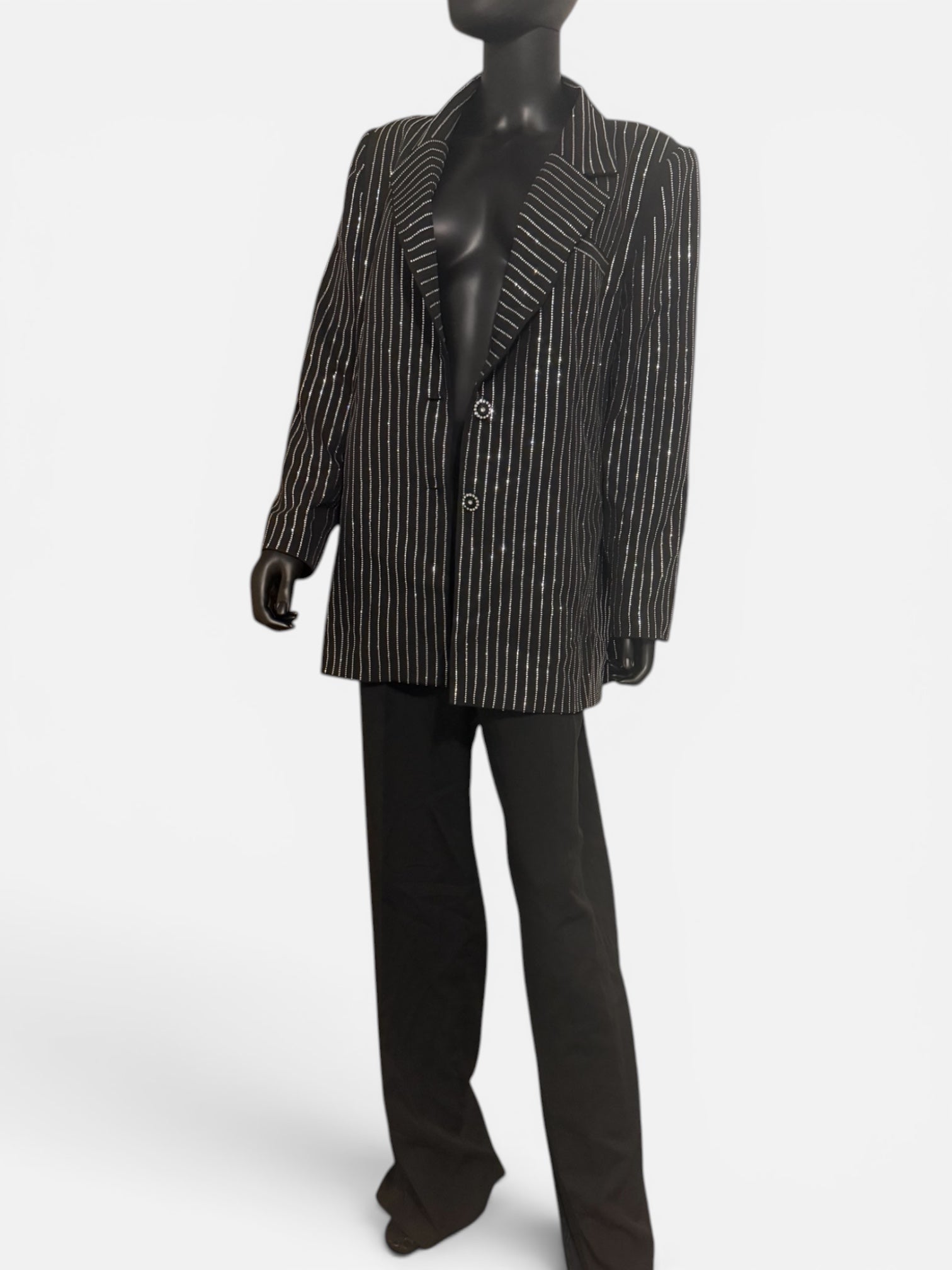 Classic Black Pinstripe Two-Piece Pantsuit