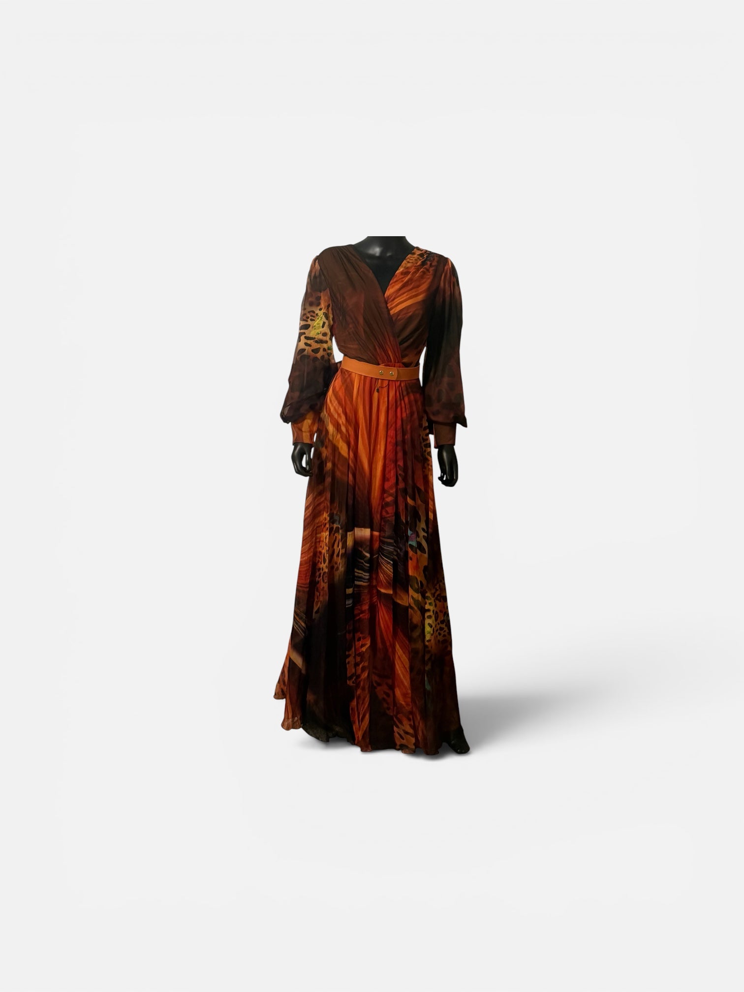 Autumn Luxe Printed Maxi Dress with Belt