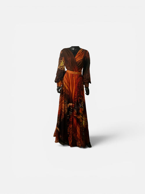 Autumn Luxe Printed Maxi Dress with Belt