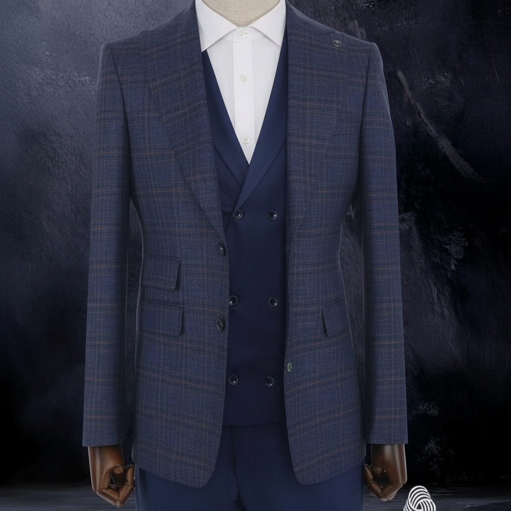 MAISON ÉTOILE Turkish Plaid 3-Piece Suit – Light Gray Check