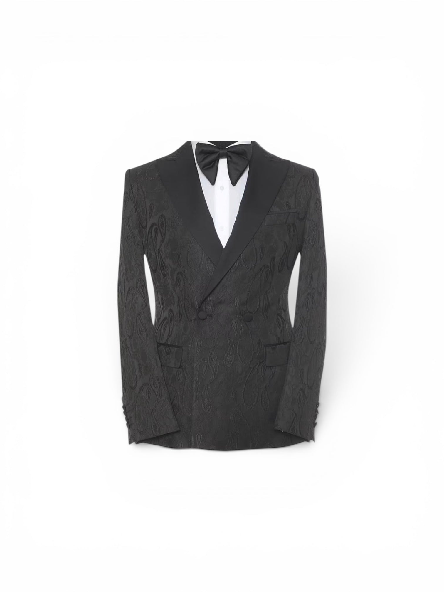 White Textured Double breasted Tuxedo with Black Shawl Lapel
