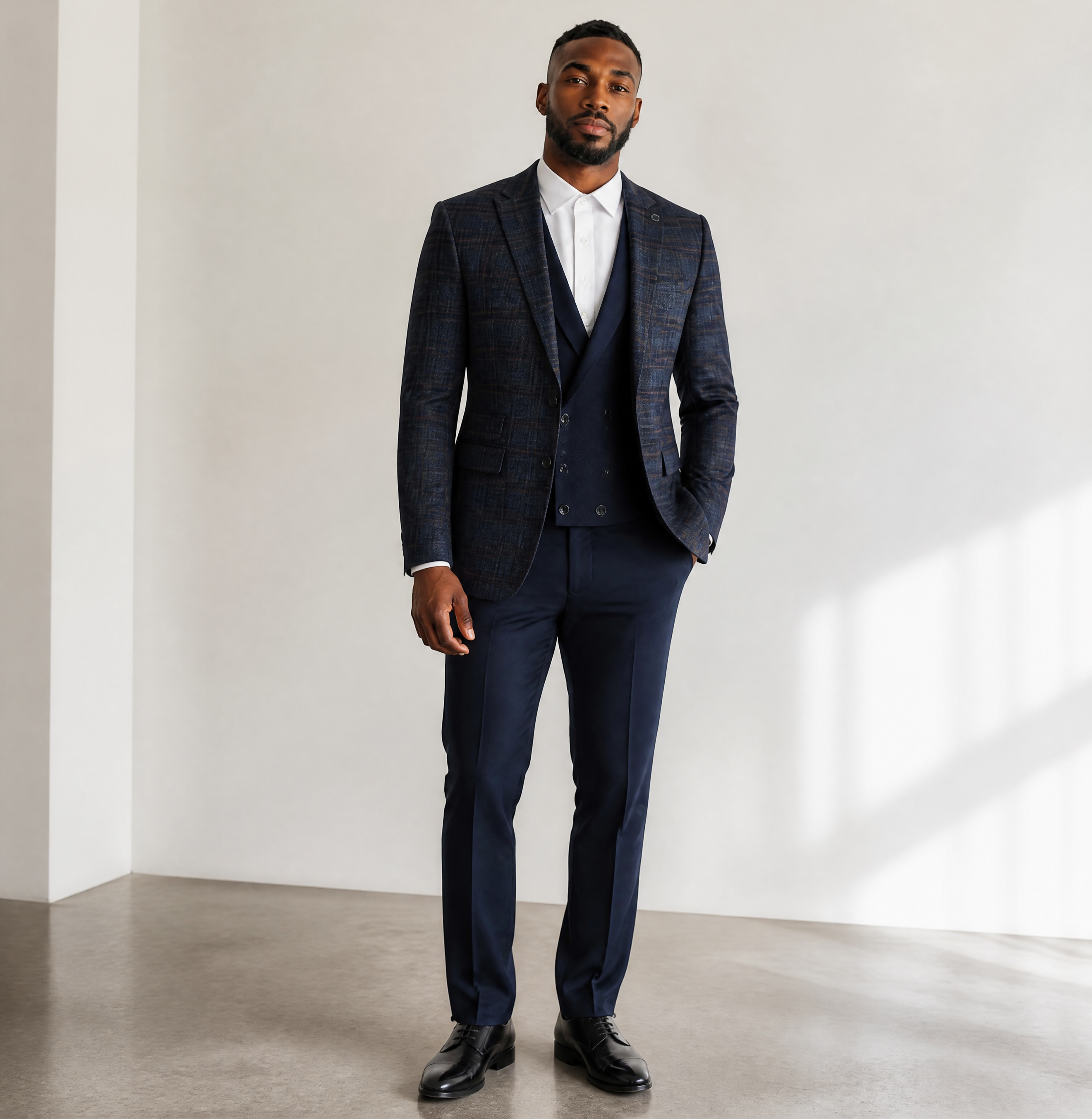 MAISON ÉTOILE Turkish Plaid 3-Piece Suit – Light Gray Check