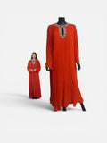 Embellished Pleated Maxi Dress – Burnt Orange