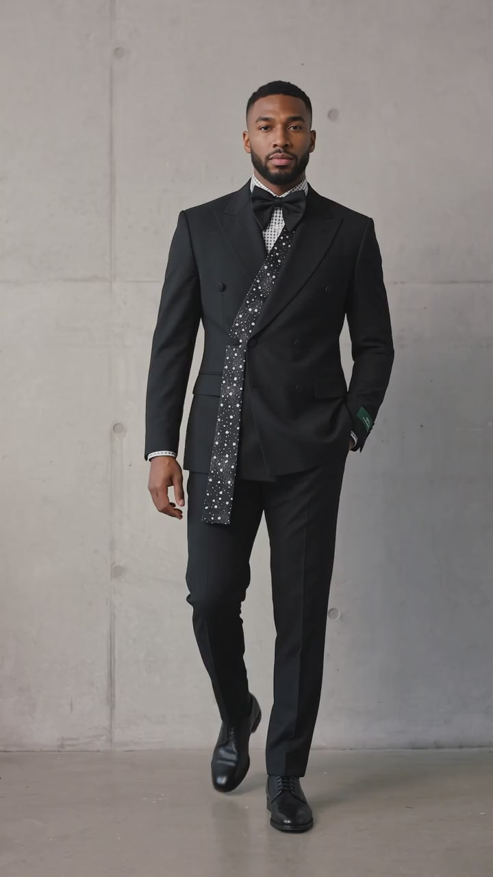 MAISON ÉTOILE Luxury Black Crystal Double-Breasted Tuxedo