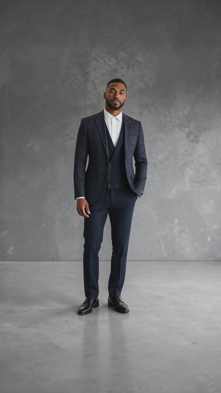 MAISON ÉTOILE Turkish Plaid 3-Piece Suit – Light Gray Check